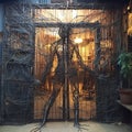 Meticulously Designed Wire Door With Dark Expressionism And Himalayan Art Influence