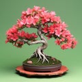 Meticulously Detailed Azalea Bonsai Still Life With Pink Flowers