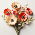 Meticulously Detailed Paper Poppy Bouquet: Vibrant, Symmetrical Composition