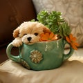 Meticulously Detailed Puppy Stuffed In Green Cup - Playful And Tranquil Gardenscapes Royalty Free Stock Photo