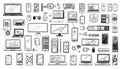 A meticulously drawn collection of various electronic devices, e Royalty Free Stock Photo
