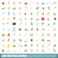 100 metier icons set, cartoon style