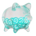 MetisDAO (Metis) Clear Glass piggy bank with decreasing piles of crypto coins.