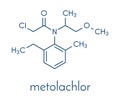 Metolachlor herbicide weed killer molecule. Skeletal formula.