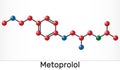 Metoprolol, C15H25NO3 molecule. It is used in the treatment of hypertension and angina pectoris. Molecule model