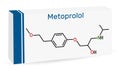 Metoprolol drug molecule. It is used in the treatment of hypertension and angina pectoris. Skeletal chemical formula. Paper