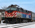Metra locomotive 209 pushing a passenger train toward Chicago Royalty Free Stock Photo