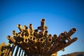 2 metre standing standard round steel scaffold tubes stack on top of each other at laydown yard Royalty Free Stock Photo