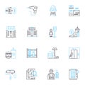 Metro area linear icons set. Urban, Bustling, Multicultural, Vibrant, Diverse, Busy, Thriving line vector and concept