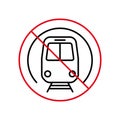 Metro Ban Black Line Icon. Public Subway Forbidden Outline Pictogram. Underground Station Red Stop Circle Symbol. No Royalty Free Stock Photo