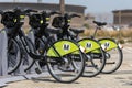 Metro BIkes parked in Metro racks Royalty Free Stock Photo