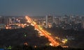 Metro bridge at night in Kiev, Ukraine