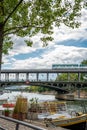 A metro crossing the bridge Bir Hakeim over the Seine in Paris Royalty Free Stock Photo