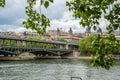 A metro crossing the bridge Bir Hakeim over the Seine in Paris Royalty Free Stock Photo