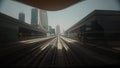 Metro In Dubai, United Arab Emirates. FPV POV At Fast Speed Drive Motion. driverless metro in blurred motion. futuristic Royalty Free Stock Photo