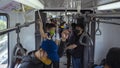 Metro Manila, Philippines - Inside the passenger car of the MRT Line 3 during noon time