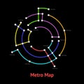 Metro Map Sign Color Round Thin Line Card. Vector