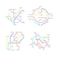 Metro Map Signs Color Thin Line Icon Set. Vector Royalty Free Stock Photo