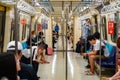 Metro MRT in Taipei, passengers and smartphones