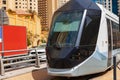Metro railway train in Dubai city in UAE Royalty Free Stock Photo