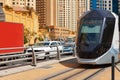 Metro railway train in Dubai city in UAE Royalty Free Stock Photo