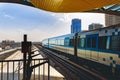 Metro railway train in Dubai city in UAE Royalty Free Stock Photo