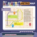 Metro scheme, railway transport and city bus map with city background Subway vector Royalty Free Stock Photo