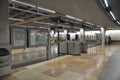 Lisbon, 18th July: Metro station interior in low light in Lisbon Portugal