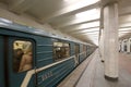 Metro station Kolomenskaya(It is written in Russian) and passengers, Moscow, Russia