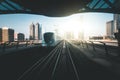 Metro station with skyline of Dubai - UAE Royalty Free Stock Photo