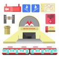 Metro station transport and signs poster on white