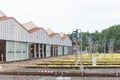 Subway trains depot, joint, sleepers and rails, metro railcars, railroad transportation industry Royalty Free Stock Photo