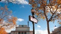 Metro subway sign on the streets of Paris, France, during a beautiful autumn day Royalty Free Stock Photo