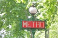 Metro subway underground sign Paris France Royalty Free Stock Photo