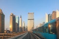 Metro System. View from window of subway car in Dubai in evening rays of sunset. Underground station train goes past Royalty Free Stock Photo