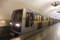 Metro train of cars type 81-720 / 721 `Yauza`. Parade of trains Moscow metro in honor of its 83rd anniversary. Moscow,