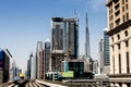 Metro train downtown in Dubai.