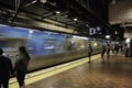 Metro train (motion blur) arrives at Melbourne Central Station, Australia