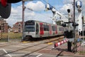 Metro train of RET is testing the Hoekse Lijn track after rebuilding from train to tram track