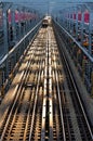 Metro train tracks on a bridge in New York City Royalty Free Stock Photo