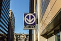 Metro transit sign in Montreal downtown Royalty Free Stock Photo