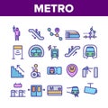 Metro Underground Collection Icons Set Vector