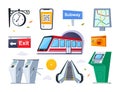 Metro and underground stations - flat design style icons set Royalty Free Stock Photo