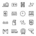 Metro, underground, subway linear vector icons set