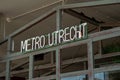 Metro Utrecht neon sign, Restaurant Metro City Kitchen is located at Utrecht Central Station. Royalty Free Stock Photo
