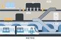 Metro vector illustration in flat design. City metro station platform and underground train. Royalty Free Stock Photo