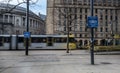 Metrolink Tram at St Peters Square Station.  Public Transport Vehicle.  Long Exposure Royalty Free Stock Photo