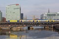 Metronom regional train on the Oberhafen bridge in Hamburg, Germany