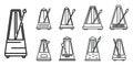 Metronome beat icons set, outline style