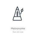 Metronome icon. Thin linear metronome outline icon isolated on white background from music collection. Line vector sign, symbol